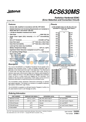 ACS630HMSR datasheet - Radiation Hardened EDAC (Error Detection and Correction Circuit)