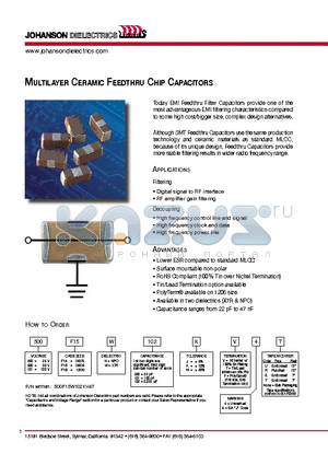 250F15N101JT4U datasheet - Multilayer Ceramic Feedthru Chip Capacitors