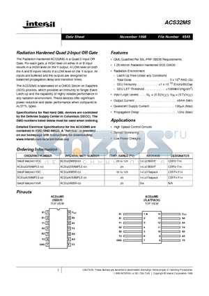 ACS32DMSR-03 datasheet - Radiation Hardened Quad 2-Input OR Gate