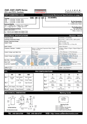 CPOAP3BP datasheet - ECL and PECL Oscillator