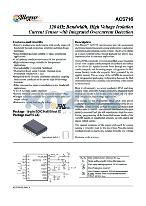 ACS716 datasheet - 120 kHz Bandwidth, High Voltage Isolation Current Sensor with Integrated Overcurrent Detection