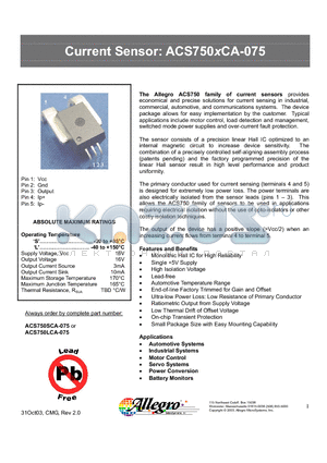 ACS750XCA-075 datasheet - current sensors