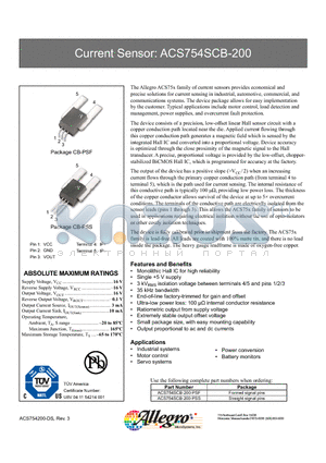 ACS754SCB-200 datasheet - Current Sensor