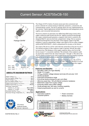 ACS755CCB-150-PSF datasheet - Current Sensor