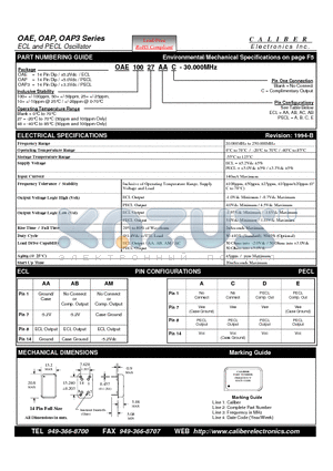 CPOBC3CET datasheet - ECL and PECL Oscillator