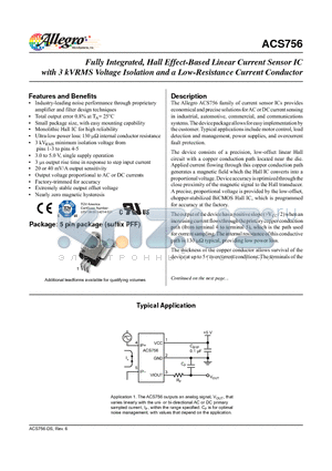 ACS756KCA-050B-PFF-T datasheet - The Allegro ACS756 family of current sensor ICs provides economical and precise solutions for AC or DC current sensing in industrial, automotive, commercial, and communications systems.