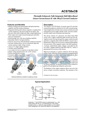 ACS758KCB-150B-PFF-T datasheet - Thermally Enhanced, Fully Integrated, Hall Effect-Based Linear Current Sensor IC with 100 lY Current Conductor