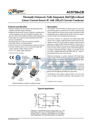 ACS758ECB-200B-PFF-T datasheet - The Allegro ACS758 family of current sensor ICs provides economical and precise solutions for AC or DC current sensing.