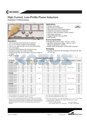 FP0705R2-R10-R datasheet - High Current, Low-Profile Power Inductors