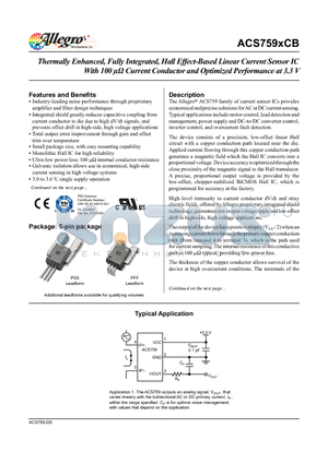 ACS759ECB-200B-PFF-T datasheet - The Allegro ACS759 family of current sensor ICs provides economical and precise solutions for AC or DC current sensing.