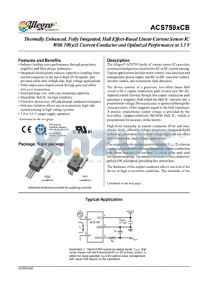 ACS759KCB-150B-PFF-T datasheet - The Allegro ACS759 family of current sensor ICs provides economical and precise solutions for AC or DC current sensing.