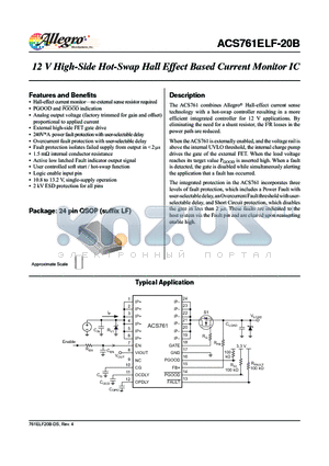 ACS761ELFTR-20B-T datasheet - 12 V High-Side Hot-Swap Hall Effect Based Current Monitor IC