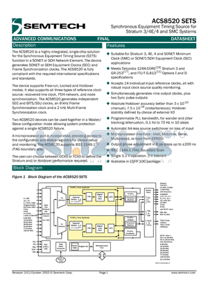 ACS8520 datasheet - Synchronous Equipment Timing Source for Stratum 3/4E/4 and SMC Systems
