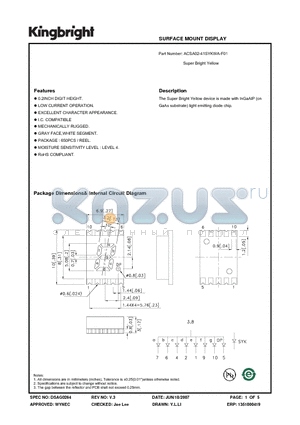 ACSA02-41SYKWA-F01 datasheet - SURFACE MOUNT DISPLAY