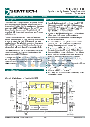 ACS8530 datasheet - Synchronous Equipment Timing Source for Stratum 2/3E Systems