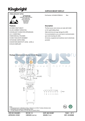 ACSA08-51PBWA-A datasheet - SURFACE MOUNT DISPLAY