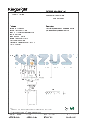 ACSA08-51SYKWA datasheet - SURFACE MOUNT DISPLAY