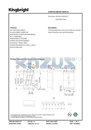 ACSC03-41SGWA-F01 datasheet - SURFACE MOUNT DISPLAY