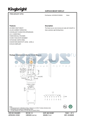 ACSC08-51CGKWA datasheet - SURFACE MOUNT DISPLAY