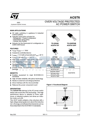 ACST6-7SG datasheet - OVER VOLTAGE PROTECTED AC POWER SWITCH