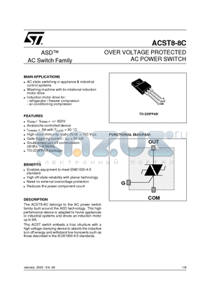 ACST8-8CFP datasheet - OVER VOLTAGE PROTECTED AC POWER SWITCH