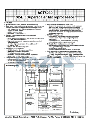 ACT-5230PC-150F22Q datasheet - ACT5230 32-Bit Superscaler Microprocessor