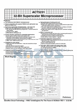 ACT-5231PC-133F22C datasheet - ACT5231 32-Bit Superscaler Microprocessor
