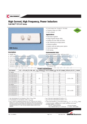 FP1107R1-R15-R datasheet - High Current, High Frequency, Power Inductors