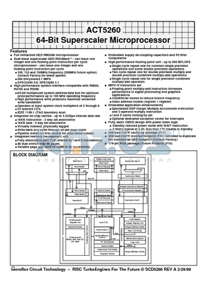 ACT-5260PC-200P10C datasheet - ACT5260 64-Bit Superscaler Microprocessor