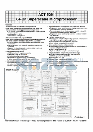 ACT-5261PC-133F17I datasheet - ACT 5261 64-Bit Superscaler Microprocessor