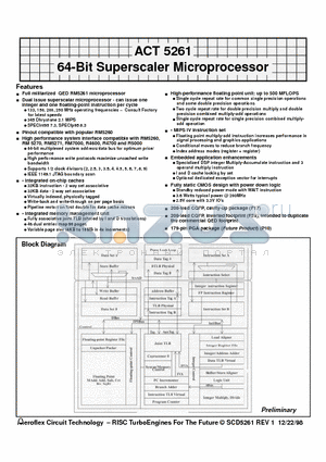 ACT-5261PC-150F17T datasheet - ACT 5261 64-Bit Superscaler Microprocessor