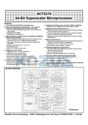 ACT-5270PC-133P10I datasheet - ACT5270 64-Bit Superscaler Microprocessor