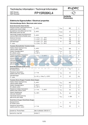 FP15R06KL4 datasheet - Elektrische Eigenschaften / Electrical properties