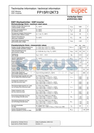 FP15R12KT3 datasheet - IGBT-Wechselrichter / IGBT-inverter