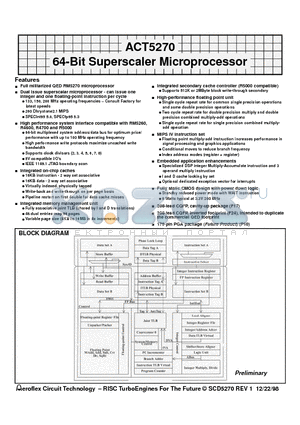 ACT-5270PC-150P10I datasheet - ACT5270 64-Bit Superscaler Microprocessor