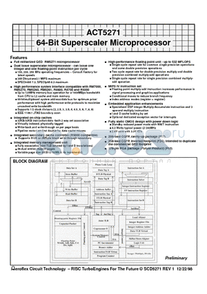 ACT-5271PC-150P10I datasheet - ACT5271 64-Bit Superscaler Microprocessor