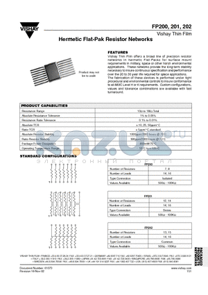 FP200 datasheet - Hermetic Flat-Pak Resistor Networks