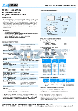 EQXOP-1100UI datasheet - 14 pin Dual-in-Line Programmable Oscillators