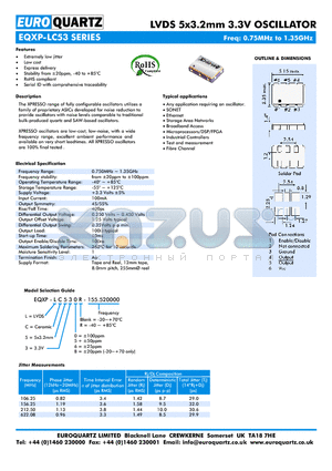 EQXP-LC530R-155.520000 datasheet - LVDS 5x3.2mm 3.3V OSCILLATOR