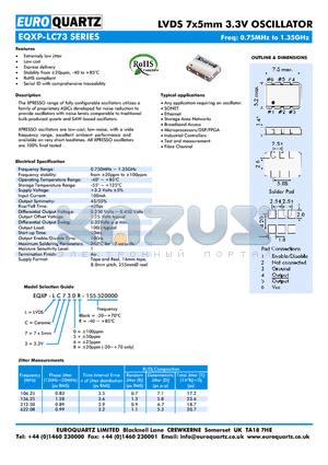 EQXP-LC730-155.520000 datasheet - LVDS 7x5mm 3.3V OSCILLATOR
