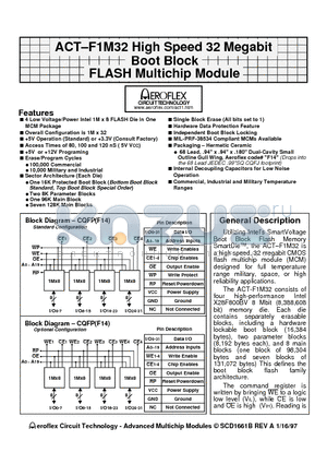 ACT-D1M32B-080F14I datasheet - ACT-F1M32 High Speed 32 Megabit Boot Block FLASH Multichip Module