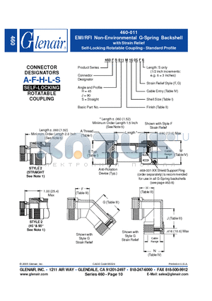 460AS001M36 datasheet - EMI/RFI Non-Environmental G-Spring Backshell with Strain Relief