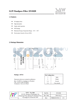 251102B datasheet - SAW Bandpass Filter