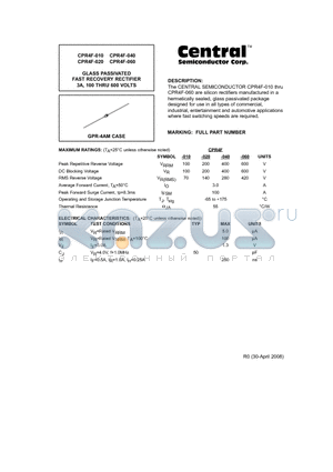 CPR4F-040 datasheet - GLASS PASSIVATED FAST RECOVERY RECTIFIER 3A, 100 THRU 600 VOLTS
