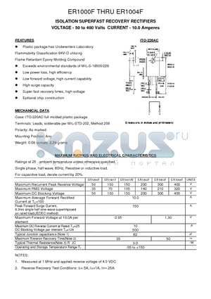 ER1001F datasheet - ISOLATION SUPERFAST RECOVERY RECTIFIERS