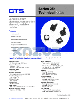 251B000252C3N1 datasheet - Long life, 9mm diameter, composition element, variable resistor