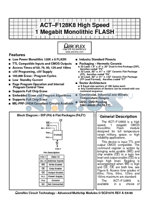ACT-F1288N-070P7C datasheet - ACT-F128K8 High Speed 1 Megabit Monolithic FLASH