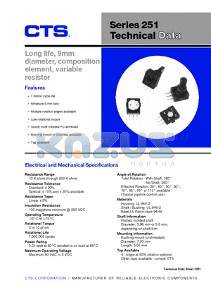 251B000253B1TB datasheet - Long life, 9mm diameter, composition element, variable resistor