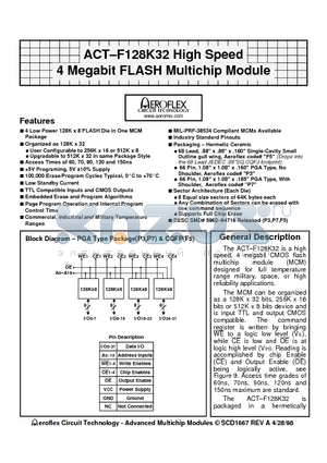 ACT-F128K32N-070F5I datasheet - ACT-F128K32 High Speed 4 Megabit FLASH Multichip Module