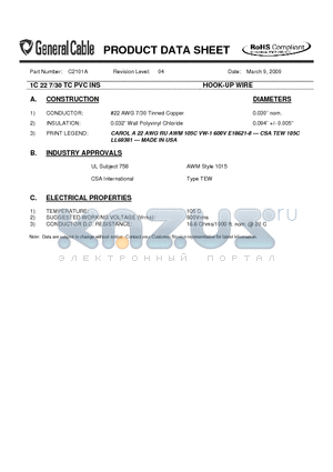 C2101A datasheet - HOOK-UP WIRE